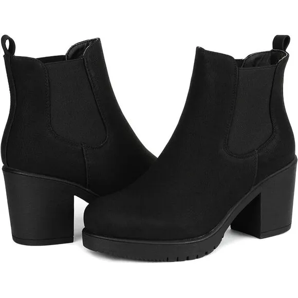 ✨ Dream Pairs Ankle Boots Women Black Suede High Chunky Heel Chelsea Fall Boots