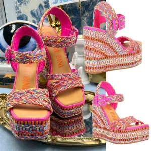 🆕 GIANNI BINI 🧿 NWOB Santi Woven Beaded Wedge Sandals - Rainbow Multi, Sz US 7