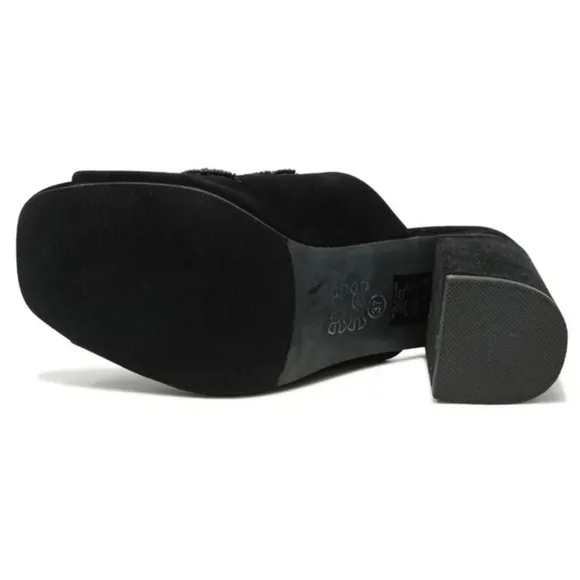 🆕️🆑 IRON FIST MARY JANE SANDLE BLOCK HEELS Green &amp; Black Vegan Velvet Mules