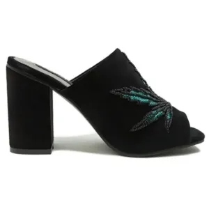 🆕️🆑 IRON FIST MARY JANE SANDLE BLOCK HEELS Green &amp; Black Vegan Velvet Mules