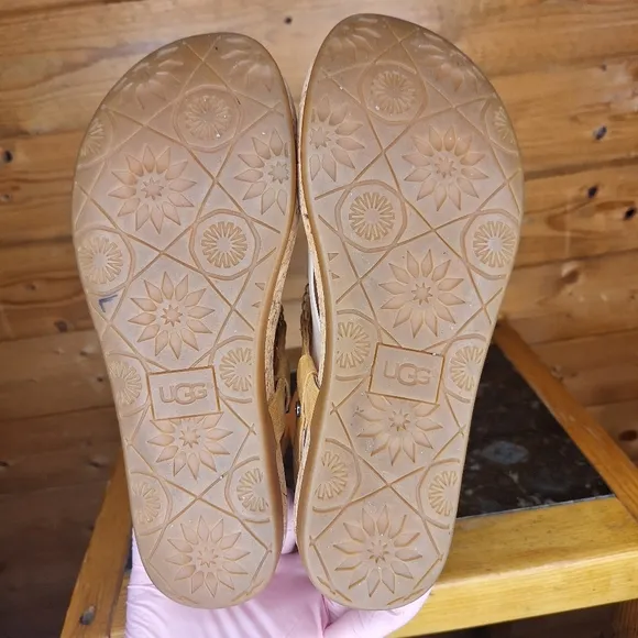 ❤️ Ugg Ayden II Women Tan real Leather memory foam Sandals size 6.5