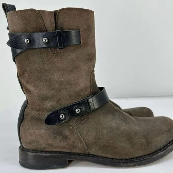 #120 RAG &amp; BONE Waxed Calfskin Moto Boots Size 38/8