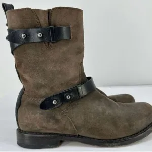#120 RAG &amp; BONE Waxed Calfskin Moto Boots Size 38/8