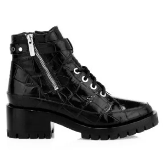 3.1 Phillip Lim Croc-Embossed Leather Combat Boots – Size 37