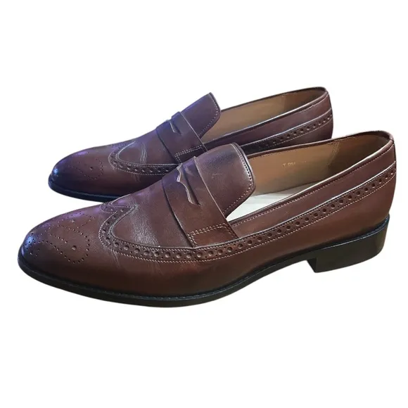 3DM The Royale Peacock Brown Wingtip Penny Leather Loafers (Brown) Size:10