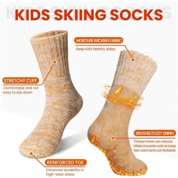 4 Pairs Kids Warm Thermal Socks Thick Insulated Heated Boot Socks