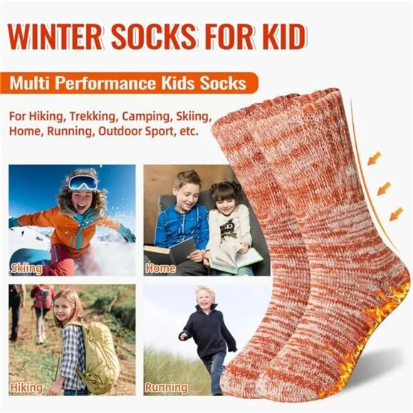 4 Pairs Kids Warm Thermal Socks Thick Insulated Heated Boot Socks