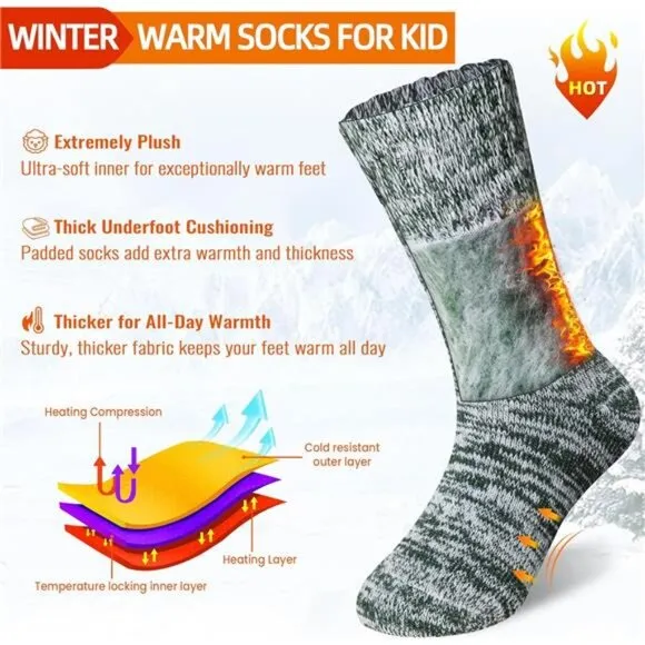 4 Pairs Kids Warm Thermal Socks Thick Insulated Heated Boot Socks