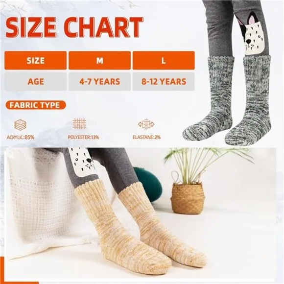 4 Pairs Kids Warm Thermal Socks Thick Insulated Heated Boot Socks