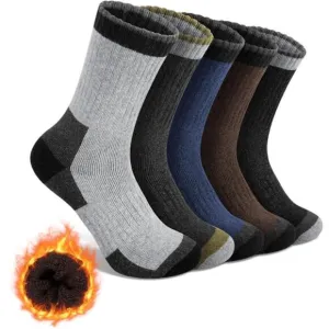 5 Pairs Men's Thermal Socks Winter Warm Socks Cozy Crew Thick Cushion Socks