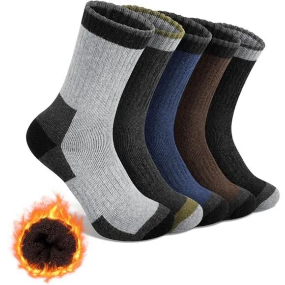 5 Pairs Men's Thermal Socks Winter Warm Socks Cozy Crew Thick Cushion Socks