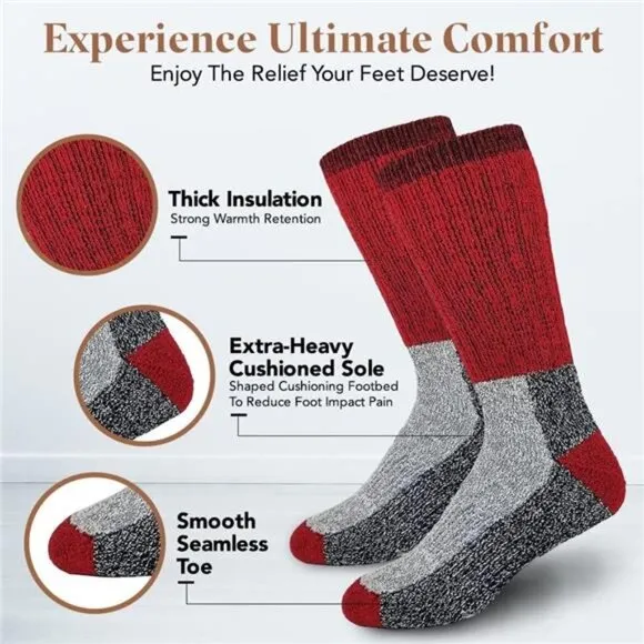 6 Pairs Unisex Merino Wool Thermal Socks Winter Sports Crew Socks