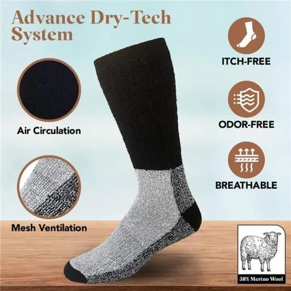 6 Pairs Unisex Merino Wool Thermal Socks Winter Sports Crew Socks