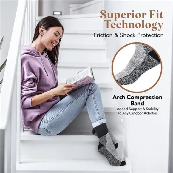 6 Pairs Unisex Merino Wool Thermal Socks Winter Sports Crew Socks