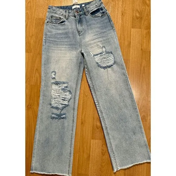 A Loves A  High Waist Distressed Washed Denim Jeans