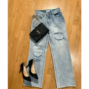 A Loves A  High Waist Distressed Washed Denim Jeans