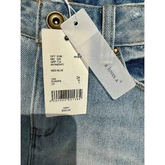 A Loves A  High Waist Distressed Washed Denim Jeans