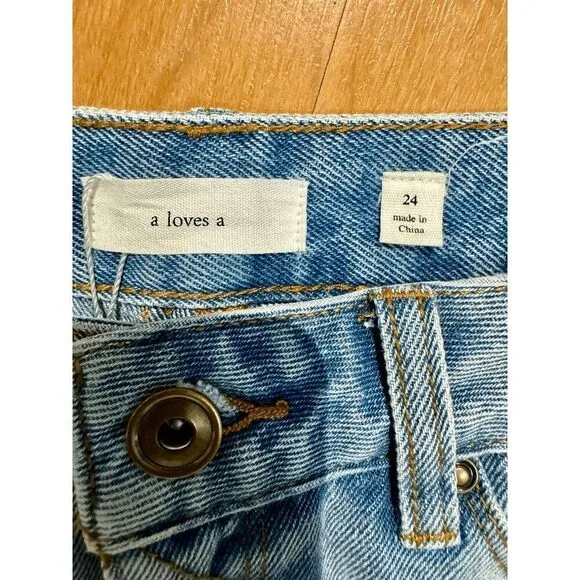 A Loves A  High Waist Distressed Washed Denim Jeans