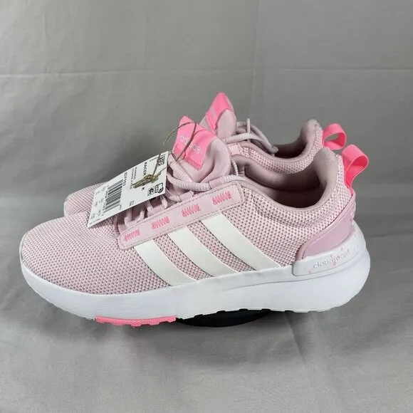 Adidas Girls Pink Racer TR21 Cloudfoam Lace Up Sneakers Shoe Size 6-NEW