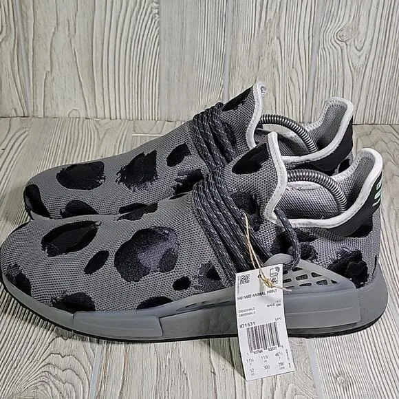 Adidas Pharrell X NMD Human Race Animal Print Ash Gray Sneakers Mens 12 NWT