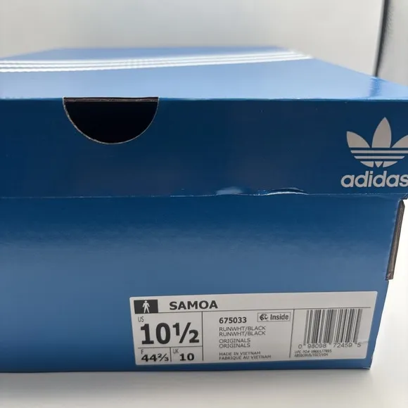 Adidas Samoa White Black Mens Athletic Sneakers - Size 10.5 Men