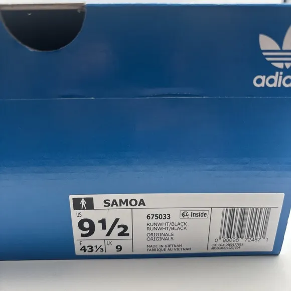 Adidas Samoa White Black Mens Athletic Sneakers - Size 9.5 Men