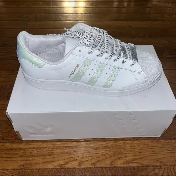 Adidas SuperStar Leather Original Sneakers White, Silver &amp; Black Women’s Size 9