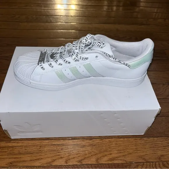 Adidas SuperStar Leather Original Sneakers White, Silver &amp; Black Women’s Size 9