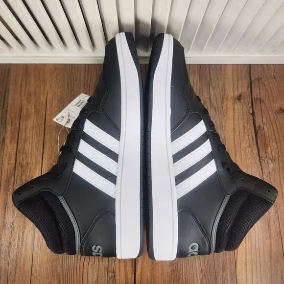 Adidas Hoops 3.0 Mid Mens Size 11 Black White Leather Basketball Sneakers Shoes