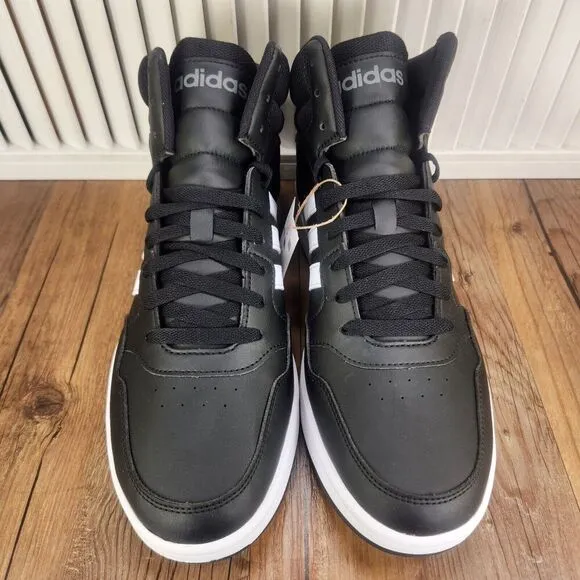 Adidas Hoops 3.0 Mid Mens Size 11 Black White Leather Basketball Sneakers Shoes