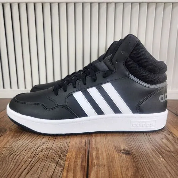 Adidas Hoops 3.0 Mid Mens Size 11 Black White Leather Basketball Sneakers Shoes