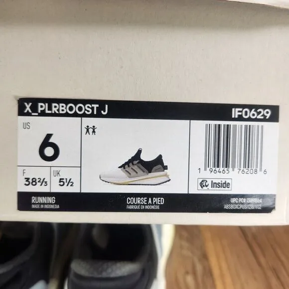 Adidas X_PLRboost Big Kid Size 6 White Athletic Running Sneakers Shoes IF0629