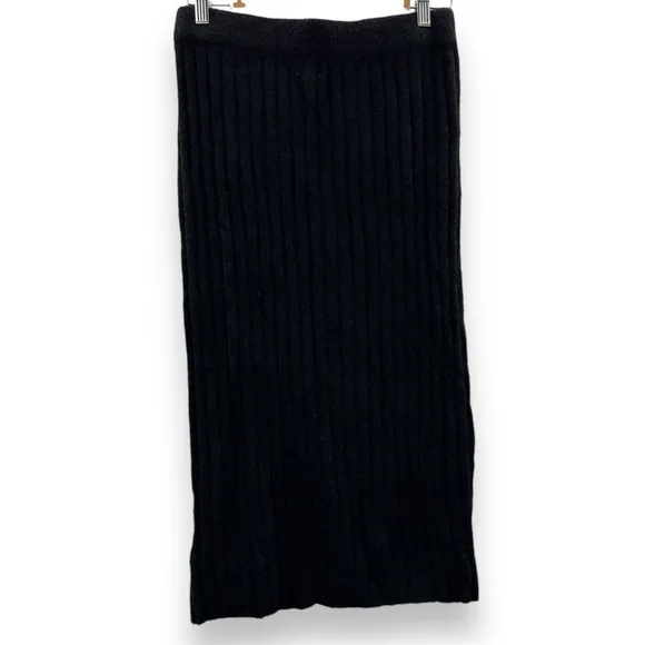 Aerie‎ Black Soft Ribbed Front Slit Pull-On Maxi Skirt Sz S NEW