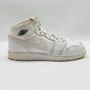 Air Jordan 1 Boys 6.5Y White Leather Mid Shoes Sneakers Basketball 554725-120