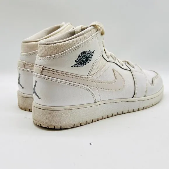 Air Jordan 1 Boys 6.5Y White Leather Mid Shoes Sneakers Basketball 554725-120
