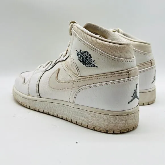 Air Jordan 1 Boys 6.5Y White Leather Mid Shoes Sneakers Basketball 554725-120