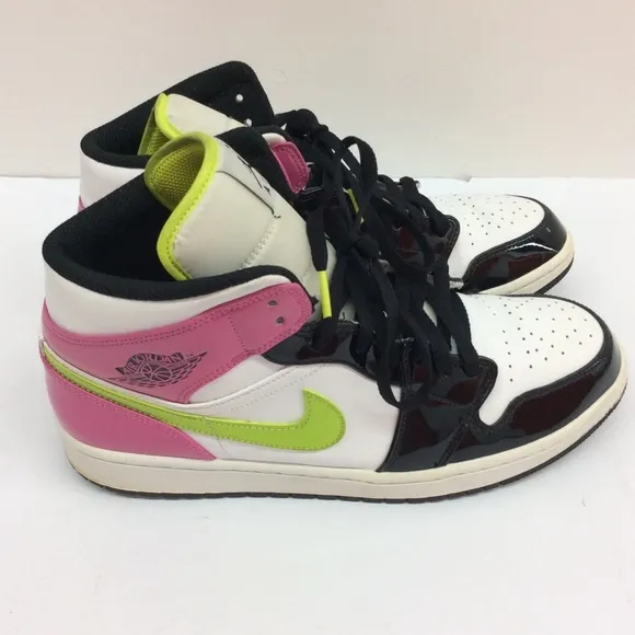 Air Jordan 1 Mid SE Mens White Cyber Active Fuchsia Size 12 CZ9834100 Pre-Owbed