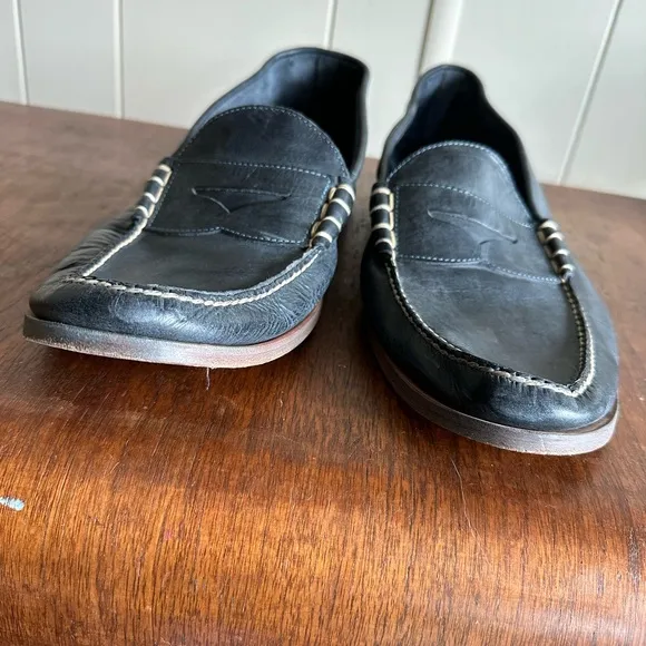 Alan Payne Hand Made Black Leather Loafers/ 13