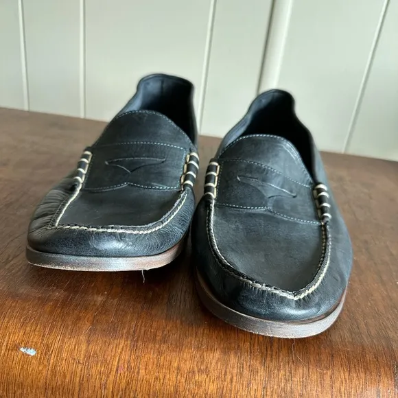 Alan Payne Hand Made Black Leather Loafers/ 13