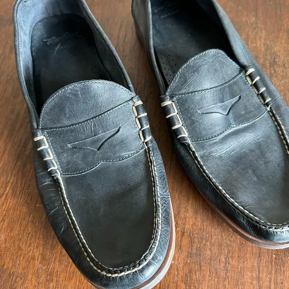 Alan Payne Hand Made Black Leather Loafers/ 13