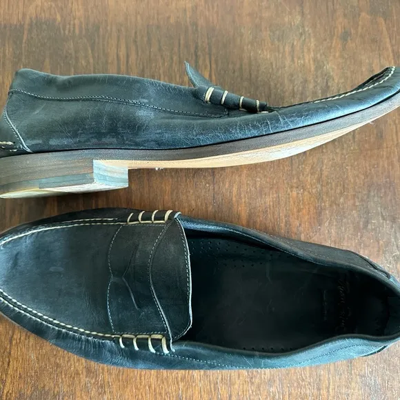 Alan Payne Hand Made Black Leather Loafers/ 13