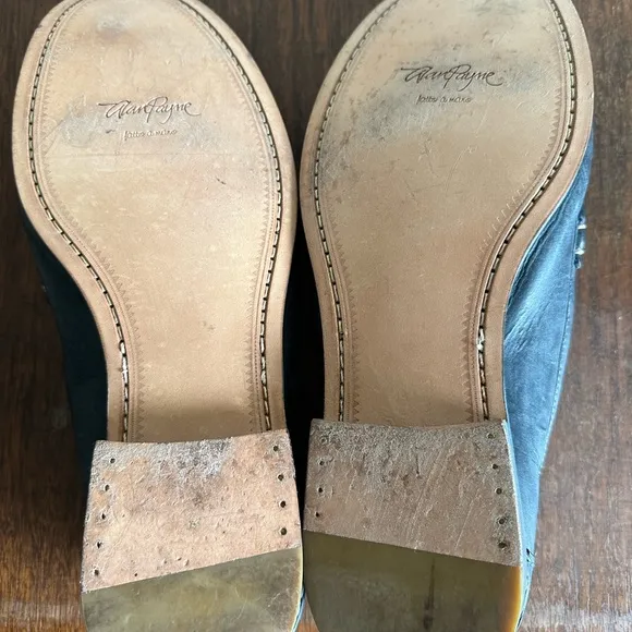 Alan Payne Hand Made Black Leather Loafers/ 13
