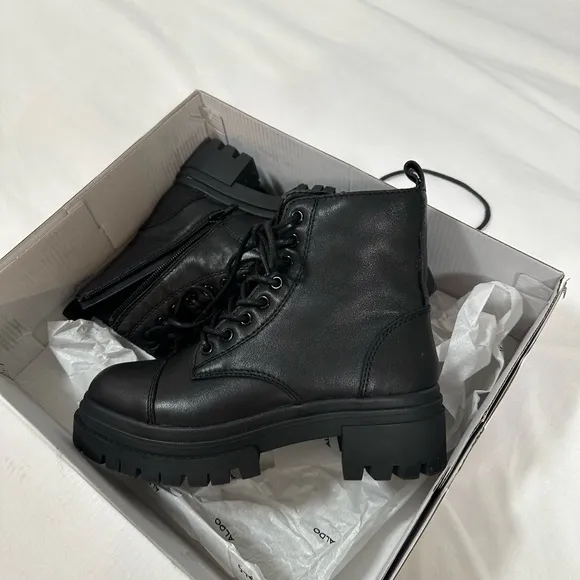 Aldo Bigmark Combat ankle black leather boots