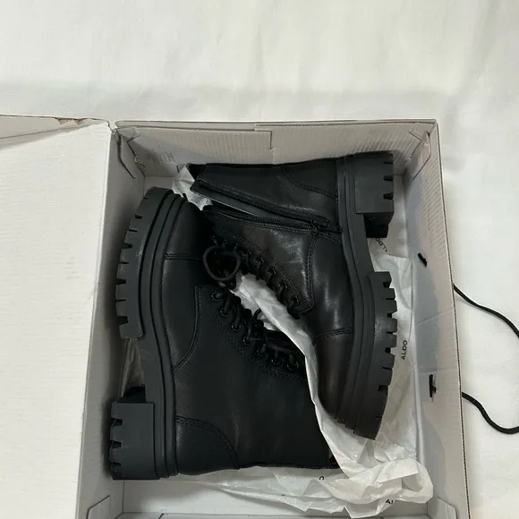 Aldo Bigmark Combat ankle black leather boots