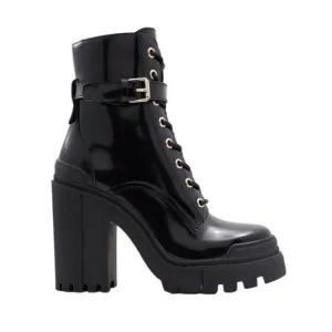 Aldo Uplift Black Patent Lug Sole Leather Combat Boots Size 8 NWT $150 MSRP