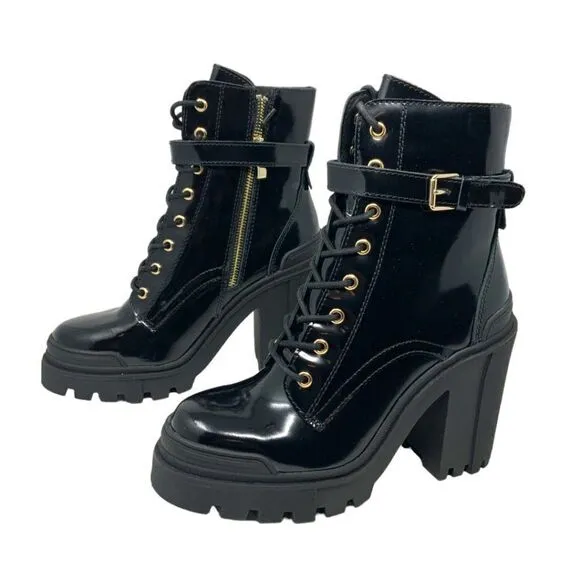 Aldo Uplift Black Patent Lug Sole Leather Combat Boots Size 8 NWT $150 MSRP
