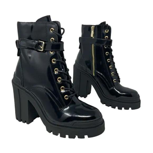 Aldo Uplift Black Patent Lug Sole Leather Combat Boots Size 8 NWT $150 MSRP
