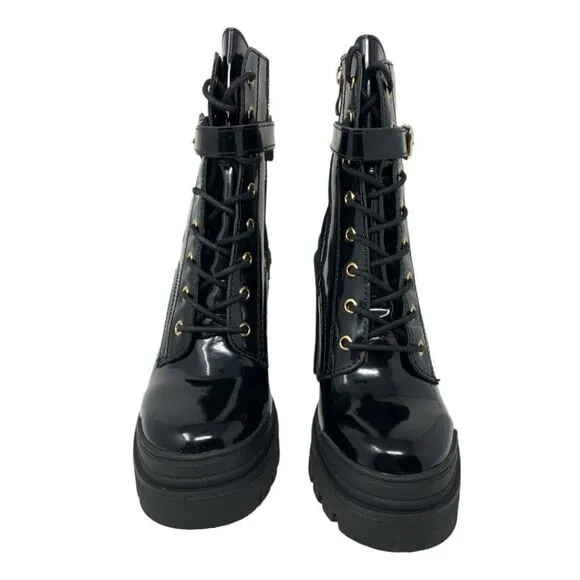 Aldo Uplift Black Patent Lug Sole Leather Combat Boots Size 8 NWT $150 MSRP