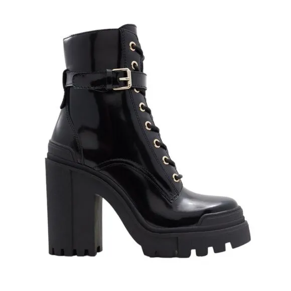 Aldo Uplift Black Patent Lug Sole Leather Combat Boots Size 8 NWT $150 MSRP