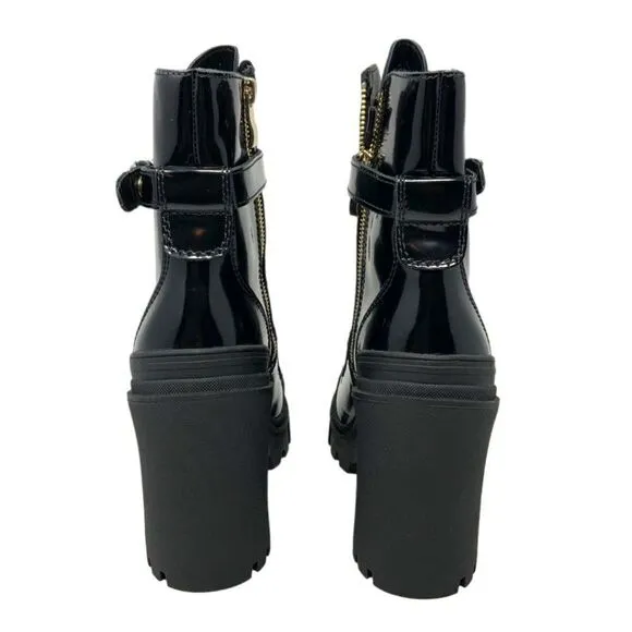 Aldo Uplift Black Patent Lug Sole Leather Combat Boots Size 8 NWT $150 MSRP